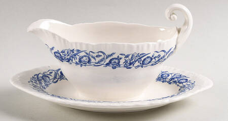 Cornflower Blue Gravy Boat with Attached Underplate