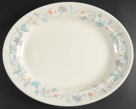 Cornflower (Blue Trim, Smooth) 14" Oval Serving Platter