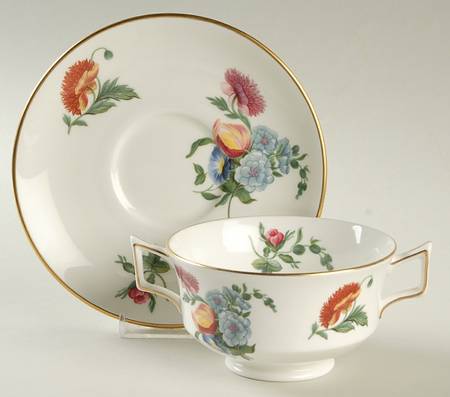 Colonial Sprays Footed Cream Soup Bowl & Saucer Set