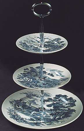 Countryside Blue 13 7/8"-14 1/4" 3-Tiered Serving Tray(DP,SP,BB) HC