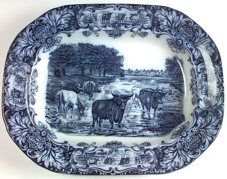Cows (Flow Blue) 17" Oval Serving Platter