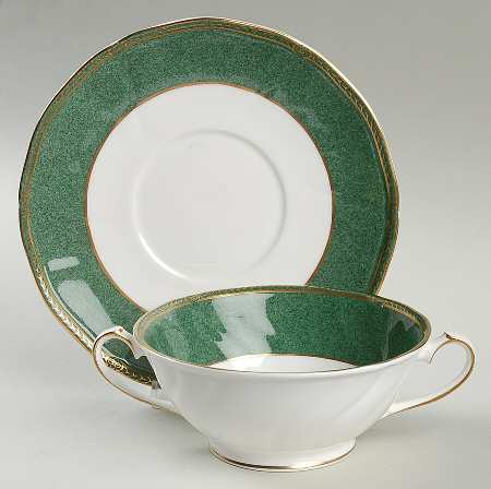 Crown Emerald Footed Cream Soup Bowl & Saucer Set