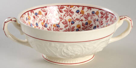 Crimson Pompadour Footed Cream Soup Bowl