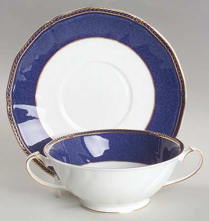 Crown Sapphire (England) Footed Cream Soup Bowl & Saucer Set