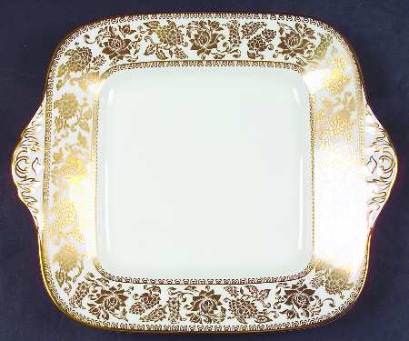 Damask Gold Square Handled Cake Plate
