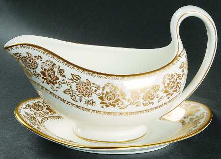 Damask Gold Gravy Boat & Underplate