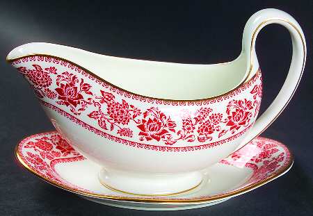 Damask Red Gravy Boat & Underplate