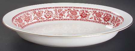 Damask Red 10" Oval Vegetable Bowl