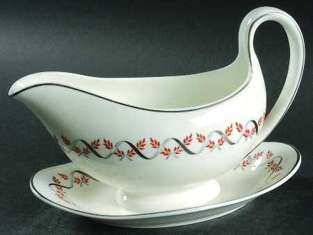 Dartmouth (Ribbon on Rim) Gravy Boat with Attached Underplate