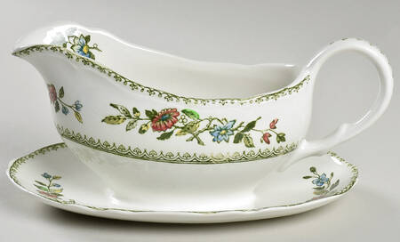 Davenport Green Multicolor Gravy Boat with Attached Underplate