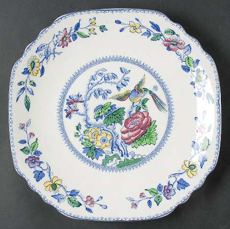 Davenport Blue Multicolor Square Cake Plate