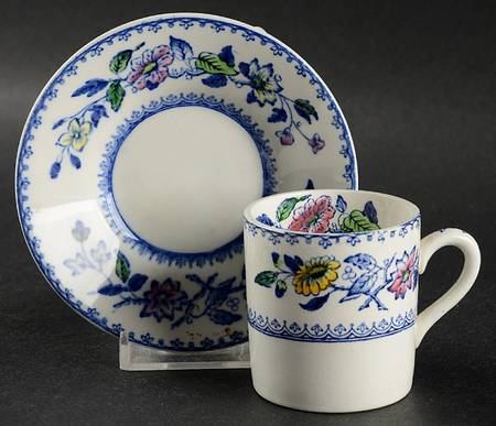 Davenport Blue Multicolor Flat Demitasse Cup & Saucer Set
