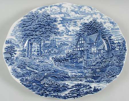 Dickens Coaching Days Blue 16" Oval Serving Platter
