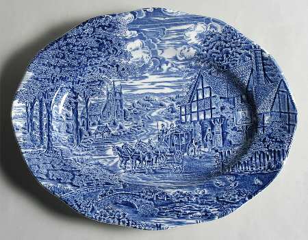 Dickens Coaching Days Blue 12" Oval Serving Platter
