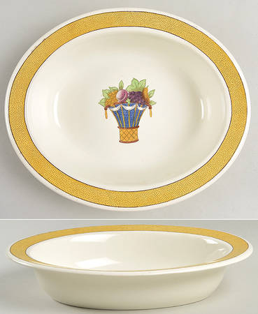 Directoire (Yellow Band, Smooth) 10" Oval Vegetable Bowl