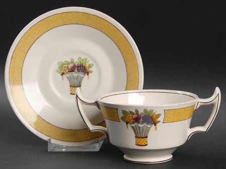 Directoire (Yellow Band, Smooth) Footed Bouillon Cup & Saucer
