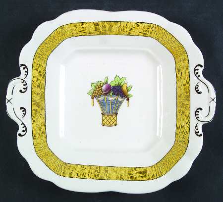 Directoire (Yellow Band, Smooth) Square Handled Cake Plate