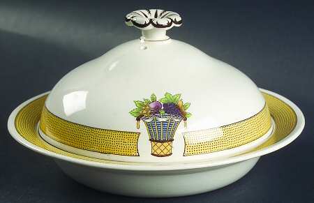 Directoire (Yellow Band, Smooth) Muffin Dish & Lid
