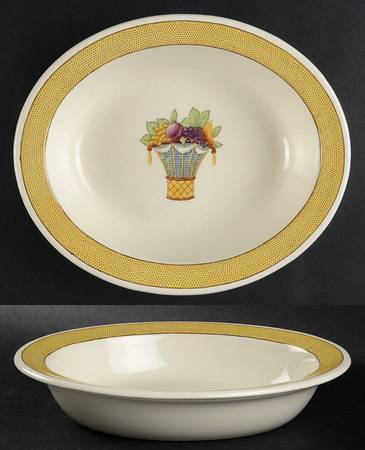 Directoire (Yellow Band, Smooth) 8" Oval Vegetable Bowl