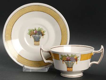 Directoire (Yellow Band, Smooth) Footed Bouillon Cup & Saucer