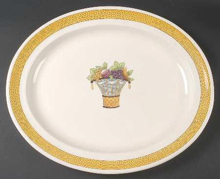 Directoire (Yellow Band, Smooth) 16" Oval Serving Platter