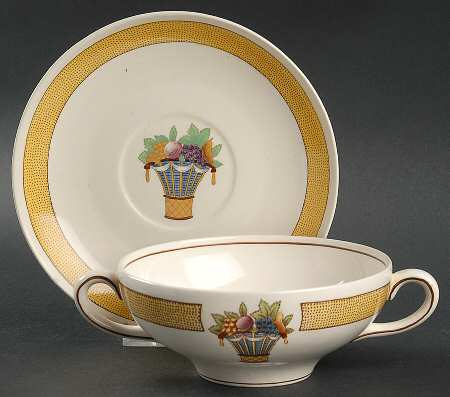 Directoire (Yellow Band, Smooth) Flat Cream Soup Bowl & Saucer Set