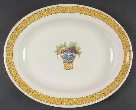 Directoire (Yellow Band, Smooth) 12" Oval Serving Platter