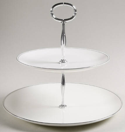 Doric (Platinum Trim) 6 5/8"-10"  2 Tiered Serving Tray (Dp, Sp) HC