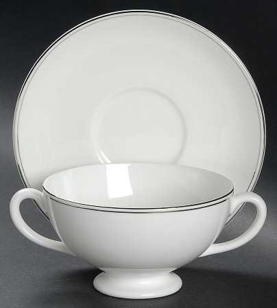 Doric (Platinum Trim) Footed Cream Soup Bowl & Saucer Set