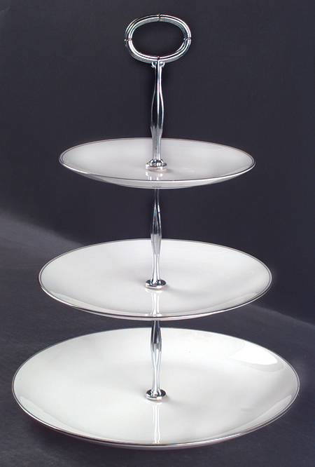 Doric (Platinum Trim) 13 7/8"-14 1/4" 3-Tiered Serving Tray(DP,SP,BB) HC
