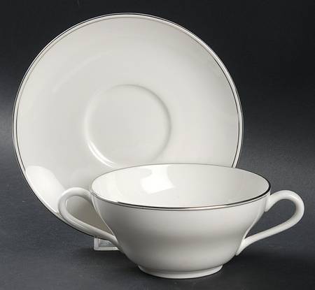 Doric (Platinum Trim) Flat Cream Soup Bowl & Saucer Set