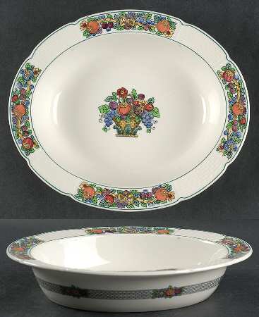 Dover (Scallop, Green Trim) 10" Oval Vegetable Bowl