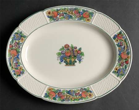 Dover (Scallop, Green Trim) 12" Oval Serving Platter