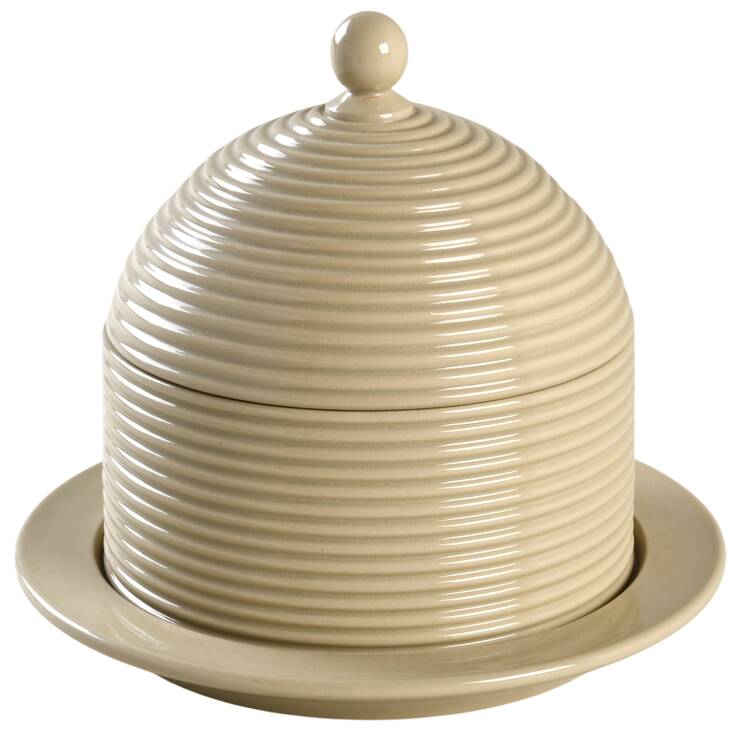 Drabware (Older, Glossy) Honey Pot with Lid and Attached Plate