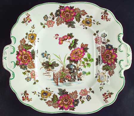 Eastern Flowers Square Handled Cake Plate