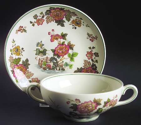 Eastern Flowers Flat Cream Soup Bowl & Saucer Set