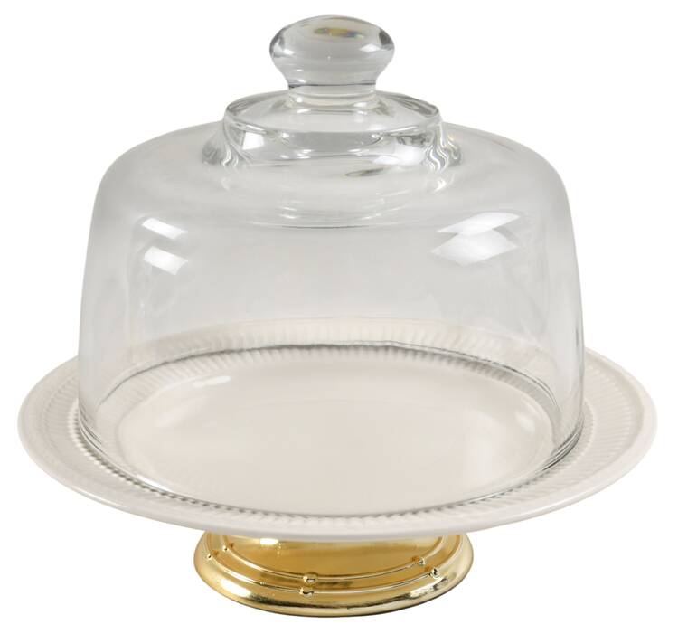 Edme 6 1/2"-7 1/2" Footed Cheese Plate w/ Glass Dome HC