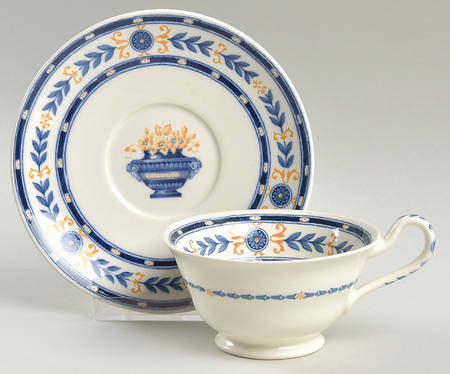 The Etruria (Blue Laurel) Footed Cup & Saucer Set
