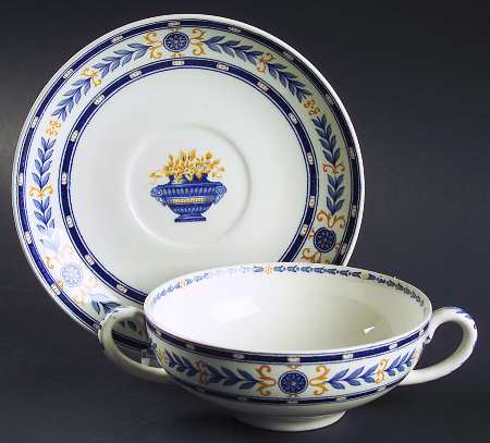 The Etruria (Blue Laurel) Flat Cream Soup Bowl & Saucer Set