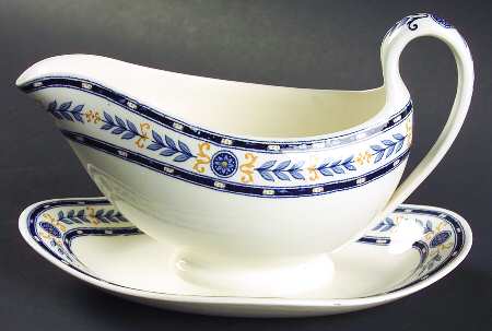 The Etruria (Blue Laurel) Gravy Boat with Attached Underplate