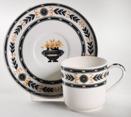 The Etruria (Black Laurel) Footed Demitasse Cup & Saucer Set