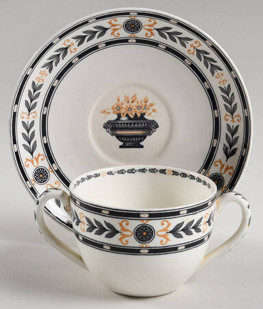 The Etruria (Black Laurel) Flat Bouillon Cup & Saucer
