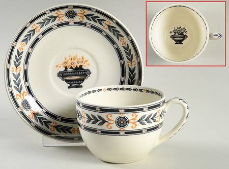 The Etruria (Black Laurel) Flat Cup & Saucer Set