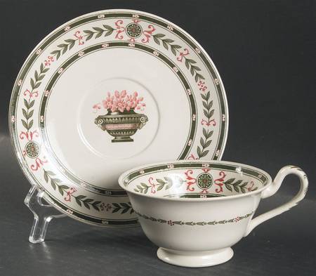 The Etruria (Green Laurel) Flat Cup & Saucer Set