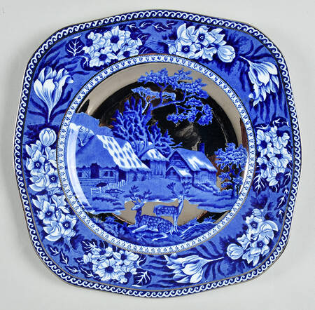 Fallow Deer Blue (Platinum Trim) Square Salad Plate