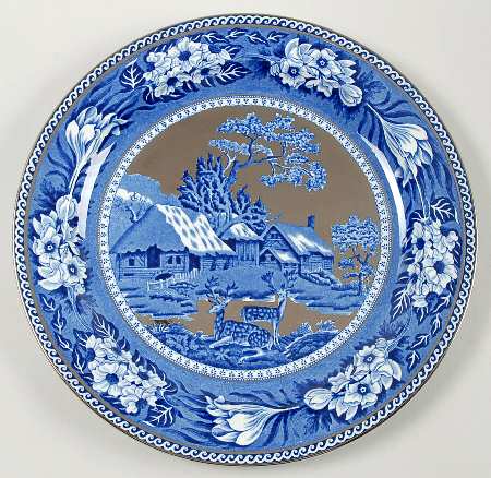 Fallow Deer Blue (Platinum Trim) Luncheon Plate