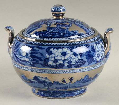Fallow Deer Blue (Platinum Trim) Sugar Bowl & Lid