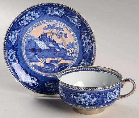 Fallow Deer Blue (Platinum Trim) Flat Cup & Saucer Set