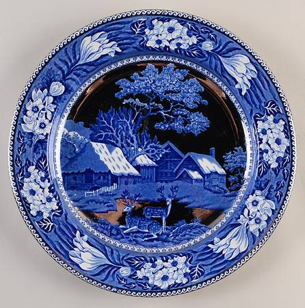 Fallow Deer Blue (Platinum Trim) 12" Chop Plate (Round Platter)