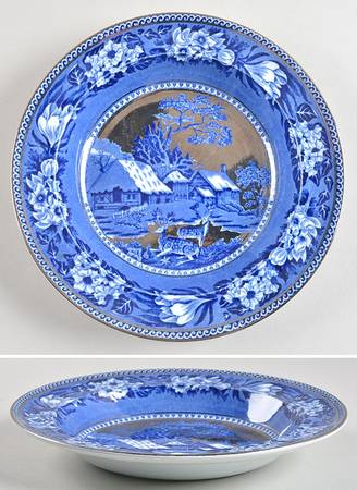 Fallow Deer Blue (Platinum Trim) Large Rim Soup Bowl